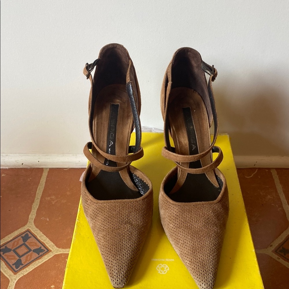 Via Spiga Brown Suede T-Strap Heels